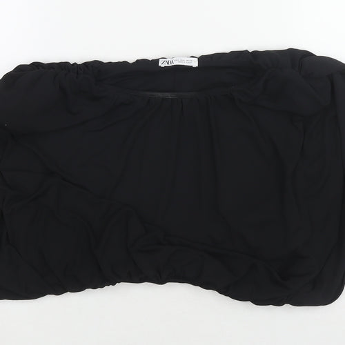 Zara Womens Black Polyester Basic Blouse Size L Round Neck - Shoulder Pads