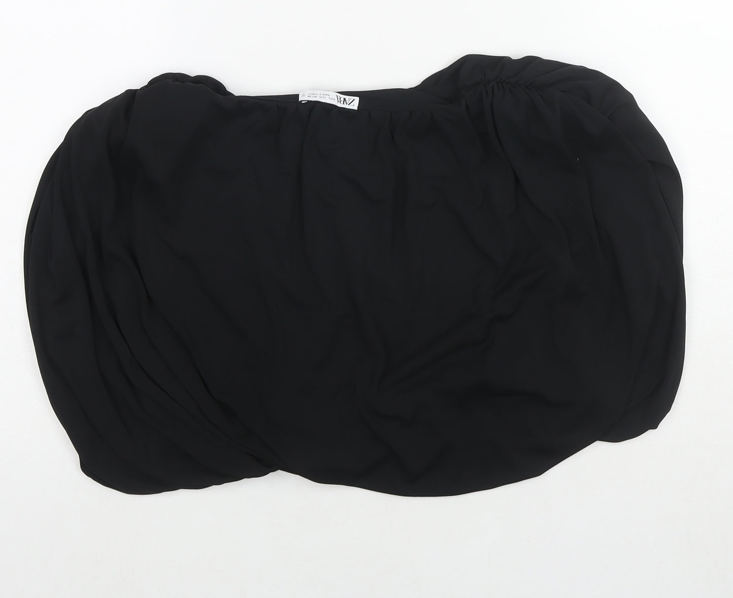 Zara Womens Black Polyester Basic Blouse Size L Round Neck - Shoulder Pads
