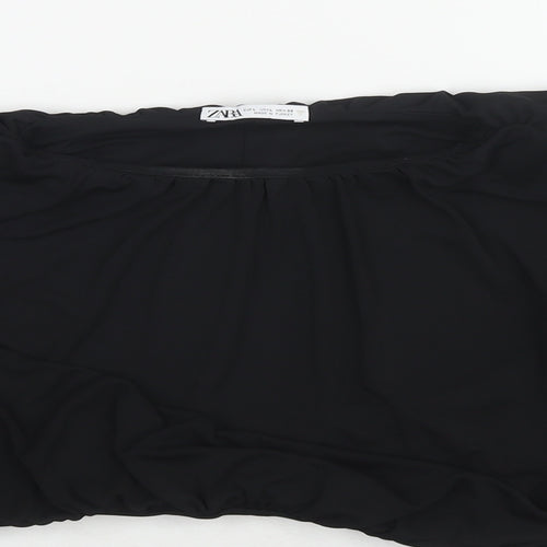 Zara Womens Black Polyester Basic Blouse Size L Round Neck - Shoulder Pads