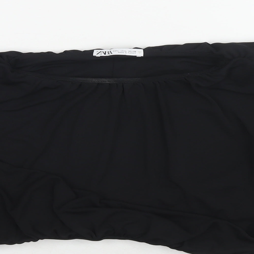 Zara Womens Black Polyester Basic Blouse Size L Round Neck - Shoulder Pads
