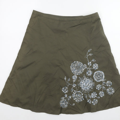 Mexx Womens Green Nylon A-Line Skirt Size 12 Zip - Flowers