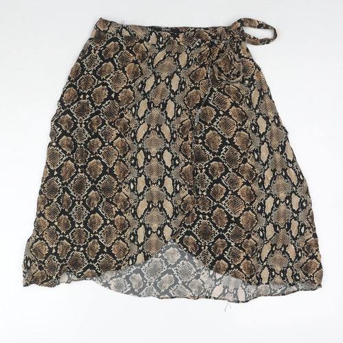 Bershka Womens Brown Animal Print Polyester Wrap Skirt Size S Button - Snake Pattern