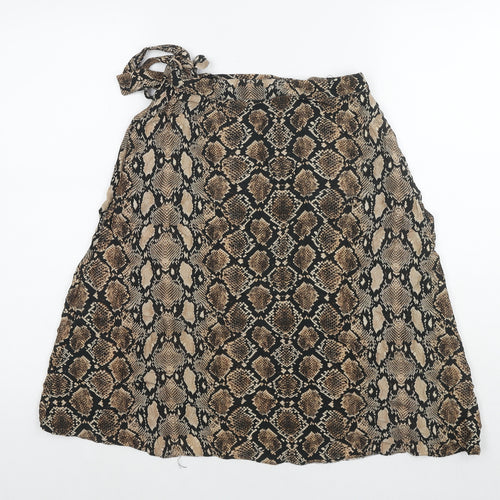 Bershka Womens Brown Animal Print Polyester Wrap Skirt Size S Button - Snake Pattern