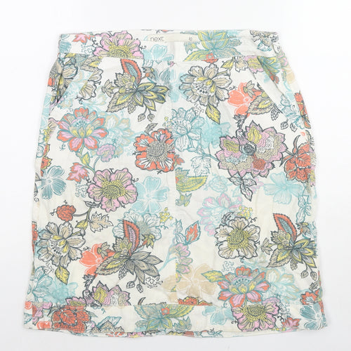 NEXT Womens Multicoloured Floral Linen A-Line Skirt Size 10 Zip