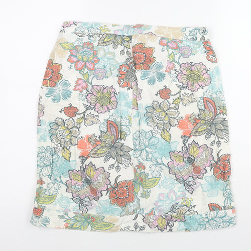 NEXT Womens Multicoloured Floral Linen A-Line Skirt Size 10 Zip
