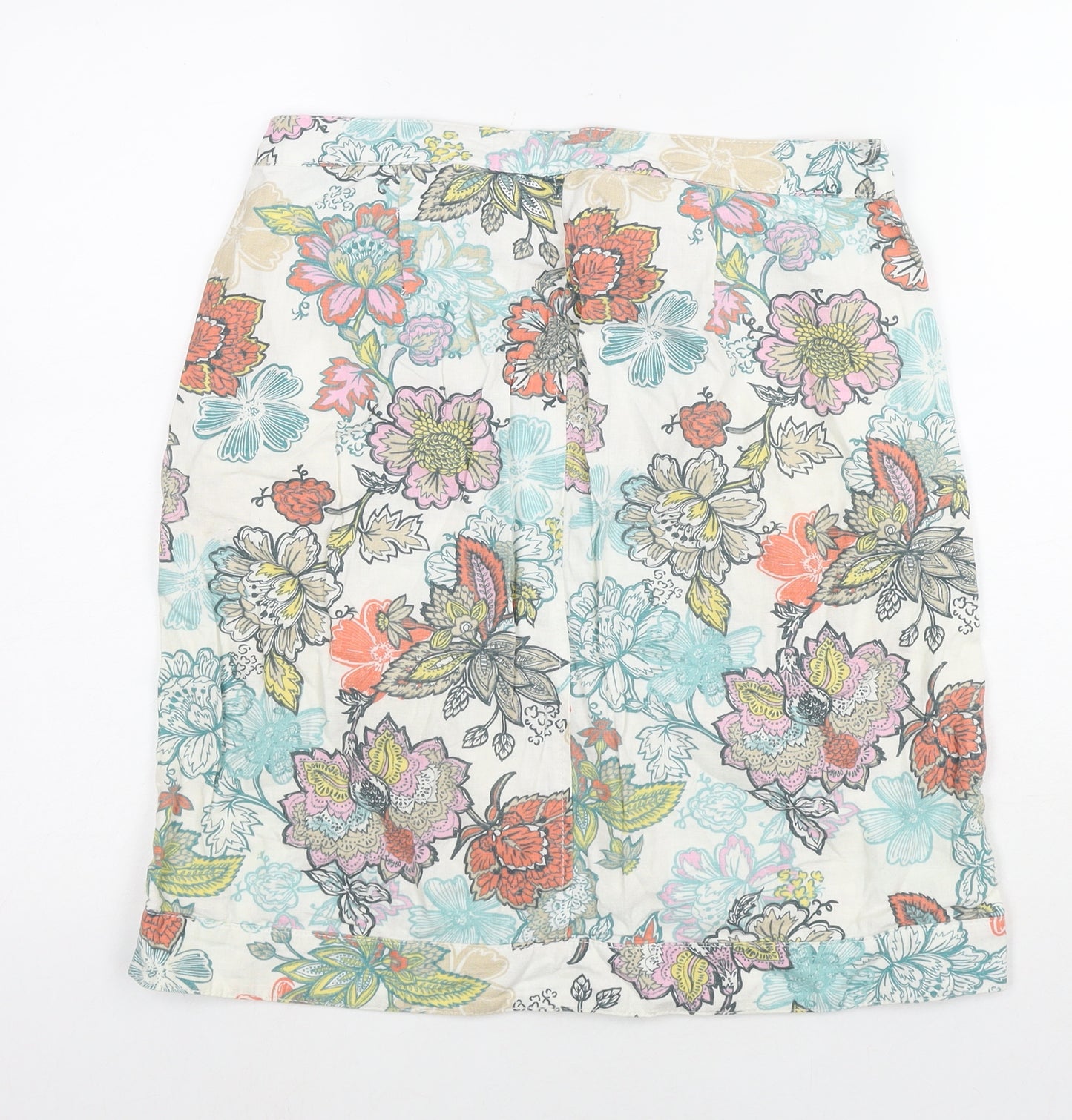 NEXT Womens Multicoloured Floral Linen A-Line Skirt Size 10 Zip
