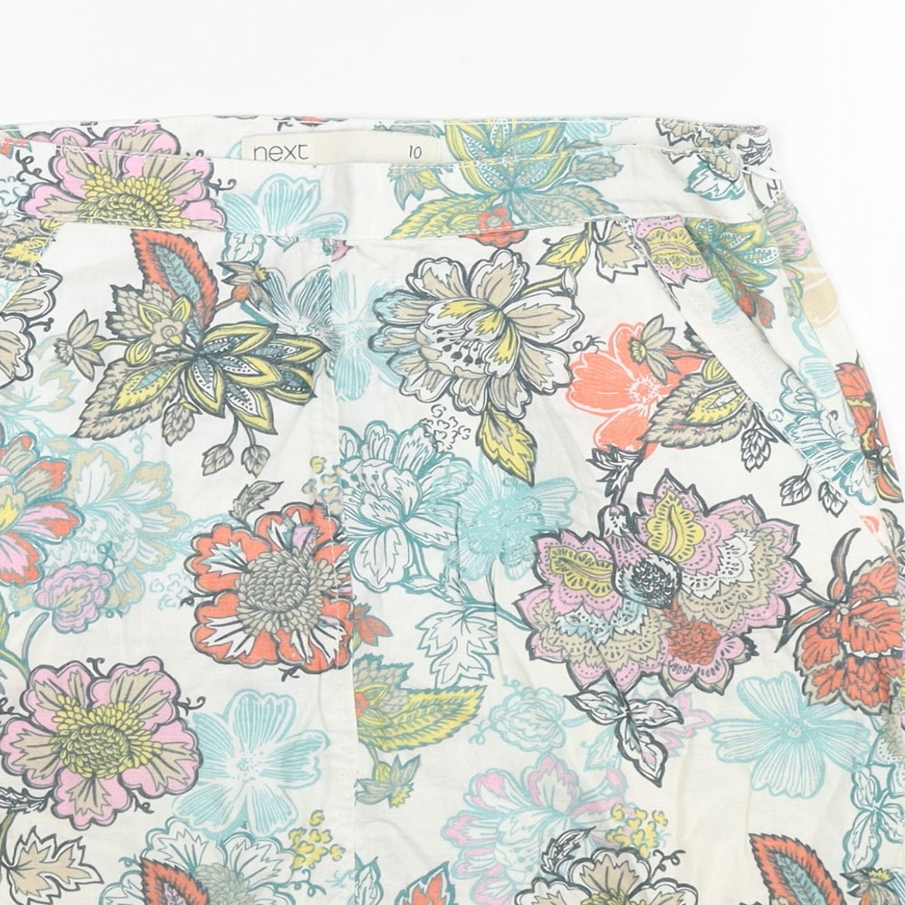 NEXT Womens Multicoloured Floral Linen A-Line Skirt Size 10 Zip