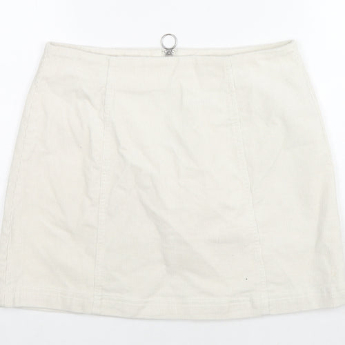 FOREVER 21 Womens White Cotton A-Line Skirt Size L Zip