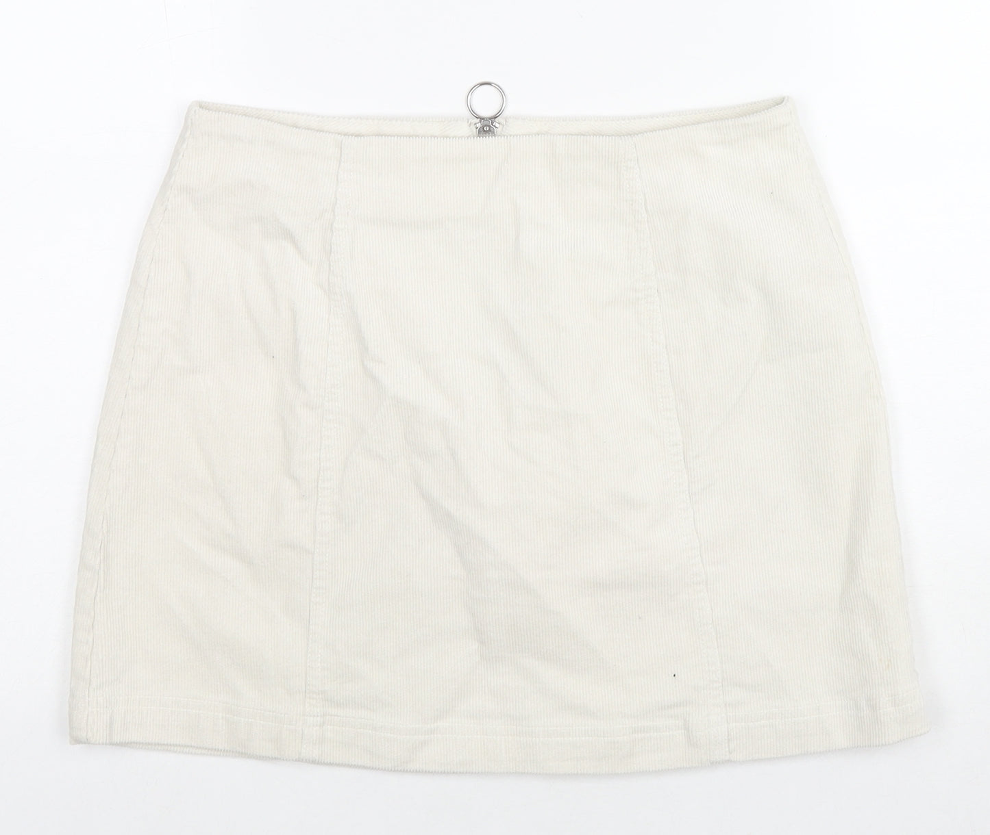 FOREVER 21 Womens White Cotton A-Line Skirt Size L Zip