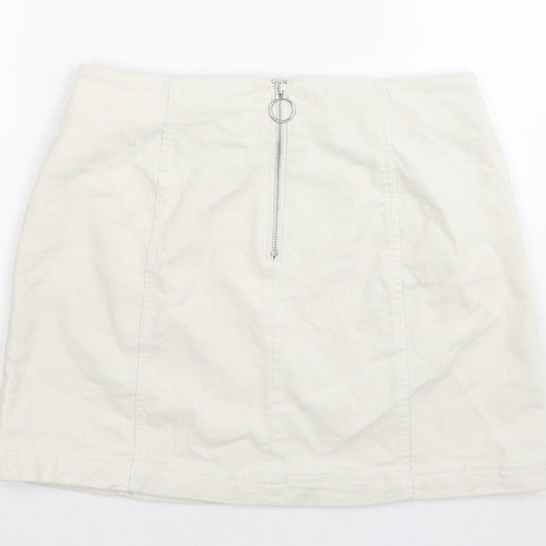 FOREVER 21 Womens White Cotton A-Line Skirt Size L Zip