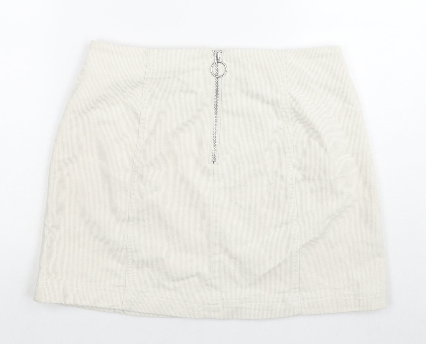 FOREVER 21 Womens White Cotton A-Line Skirt Size L Zip