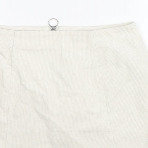 FOREVER 21 Womens White Cotton A-Line Skirt Size L Zip
