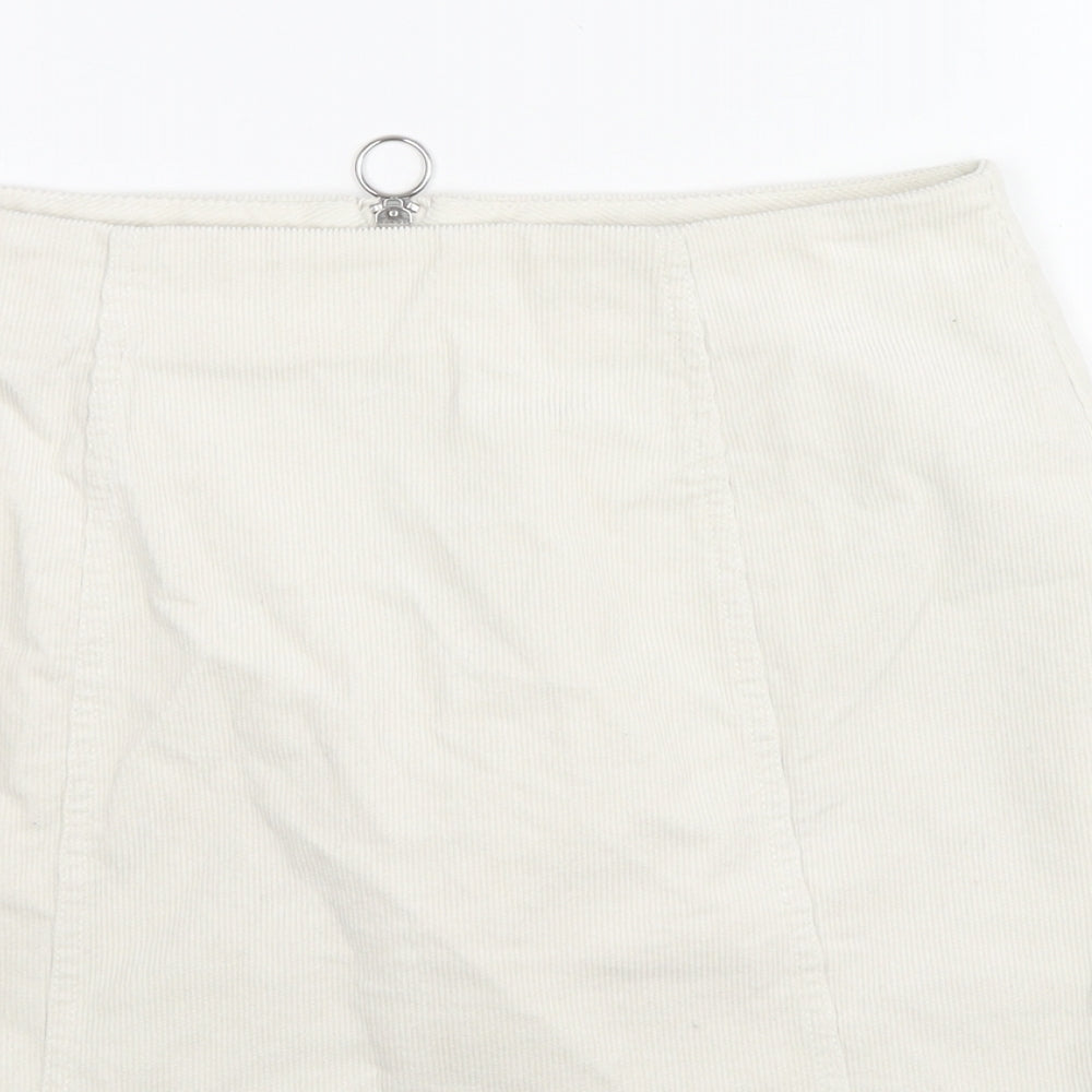 FOREVER 21 Womens White Cotton A-Line Skirt Size L Zip