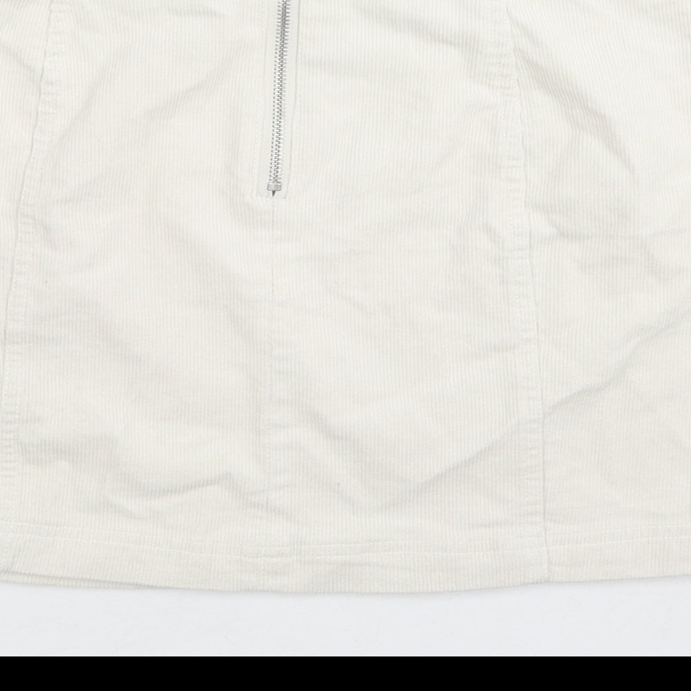 FOREVER 21 Womens White Cotton A-Line Skirt Size L Zip