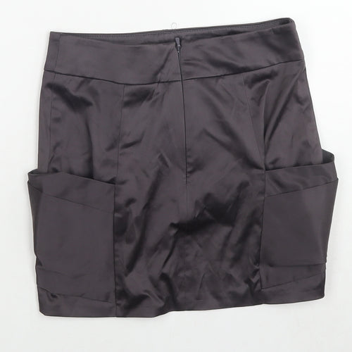 Topshop Womens Grey Cotton Mini Skirt Size 8 Zip