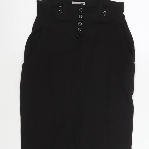 H&M Womens Black Acrylic Straight & Pencil Skirt Size 10 Button