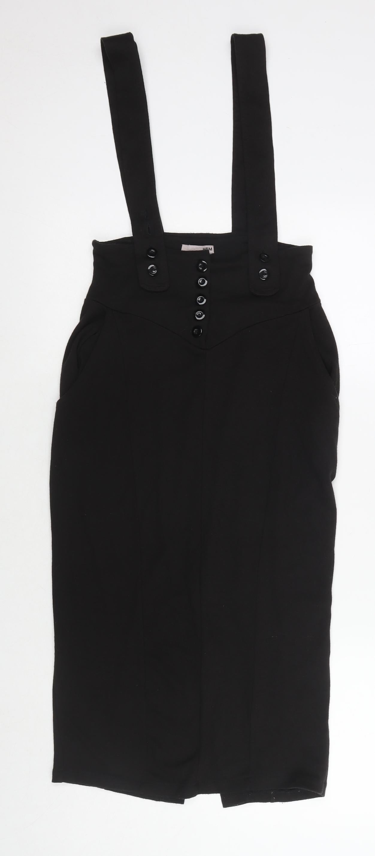 H&M Womens Black Acrylic Straight & Pencil Skirt Size 10 Button