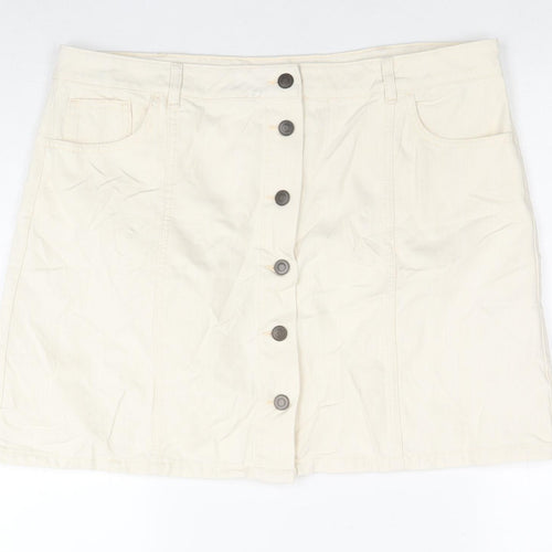 Marks and Spencer Womens Ivory Cotton A-Line Skirt Size 18 Button