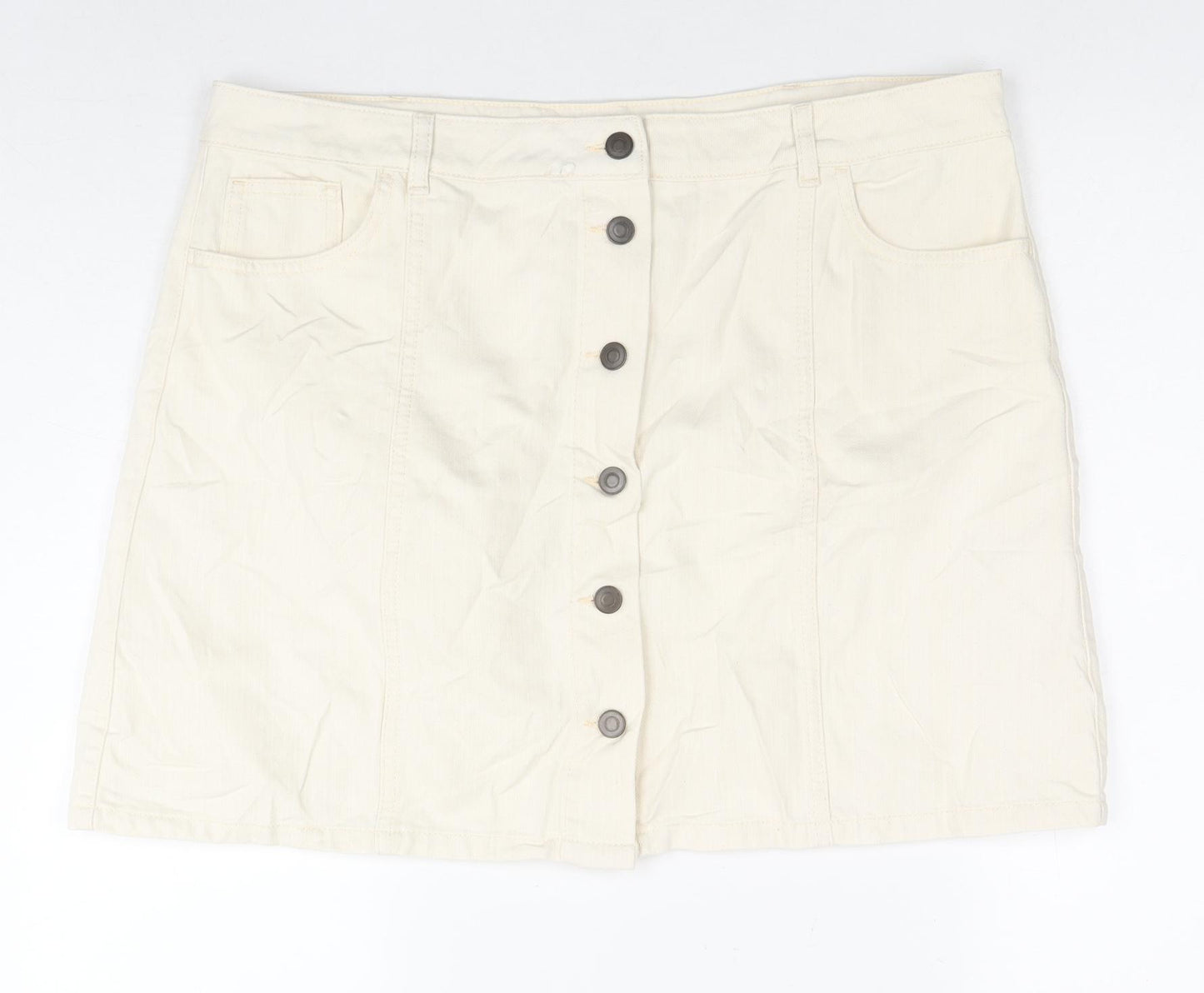 Marks and Spencer Womens Ivory Cotton A-Line Skirt Size 18 Button