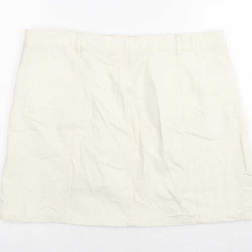 Marks and Spencer Womens Ivory Cotton A-Line Skirt Size 18 Button