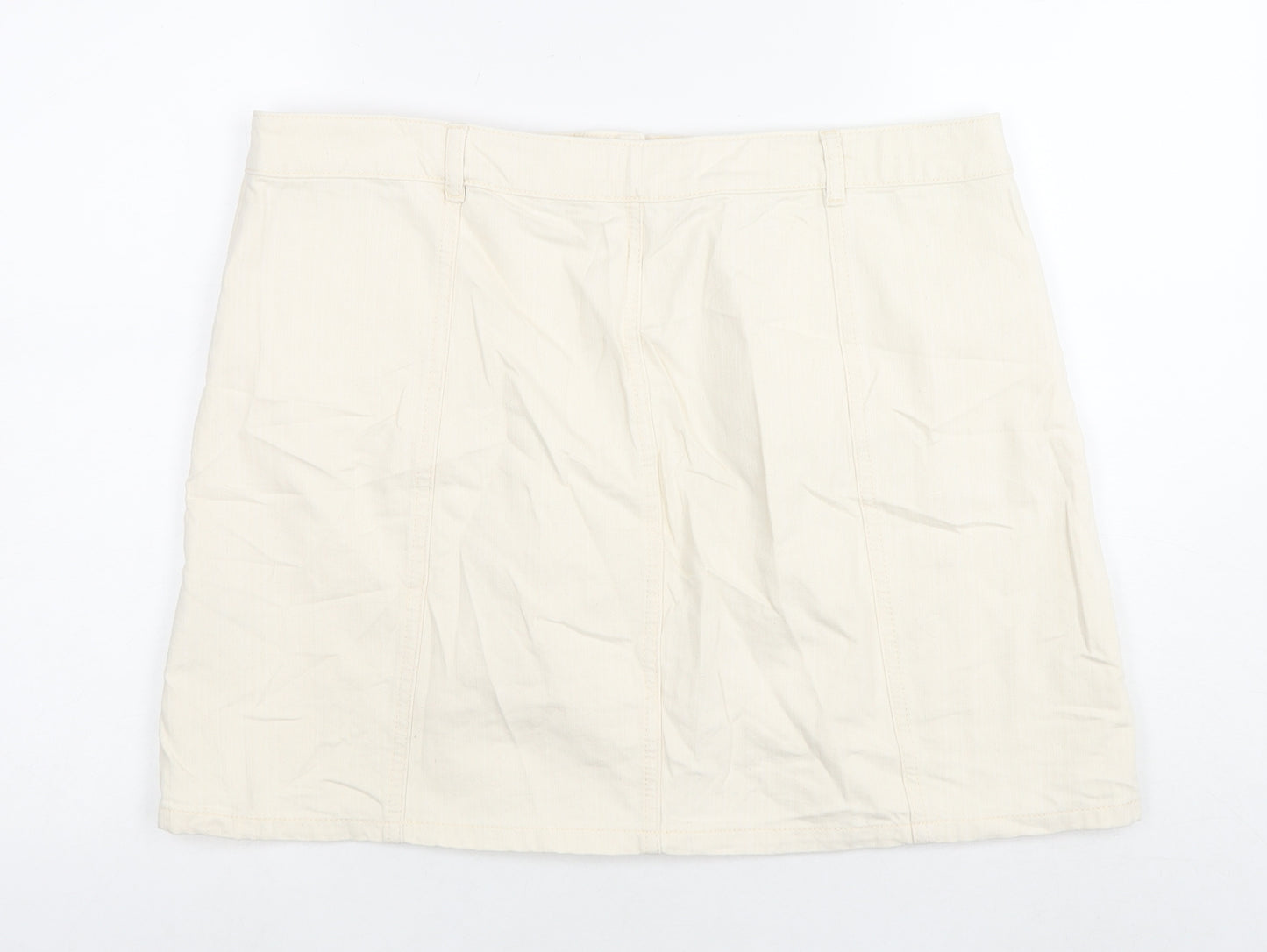 Marks and Spencer Womens Ivory Cotton A-Line Skirt Size 18 Button