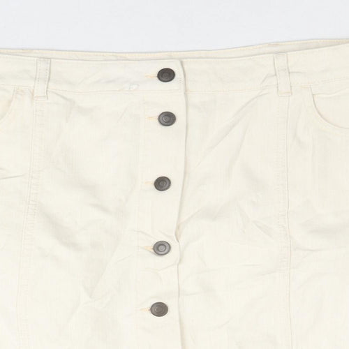 Marks and Spencer Womens Ivory Cotton A-Line Skirt Size 18 Button