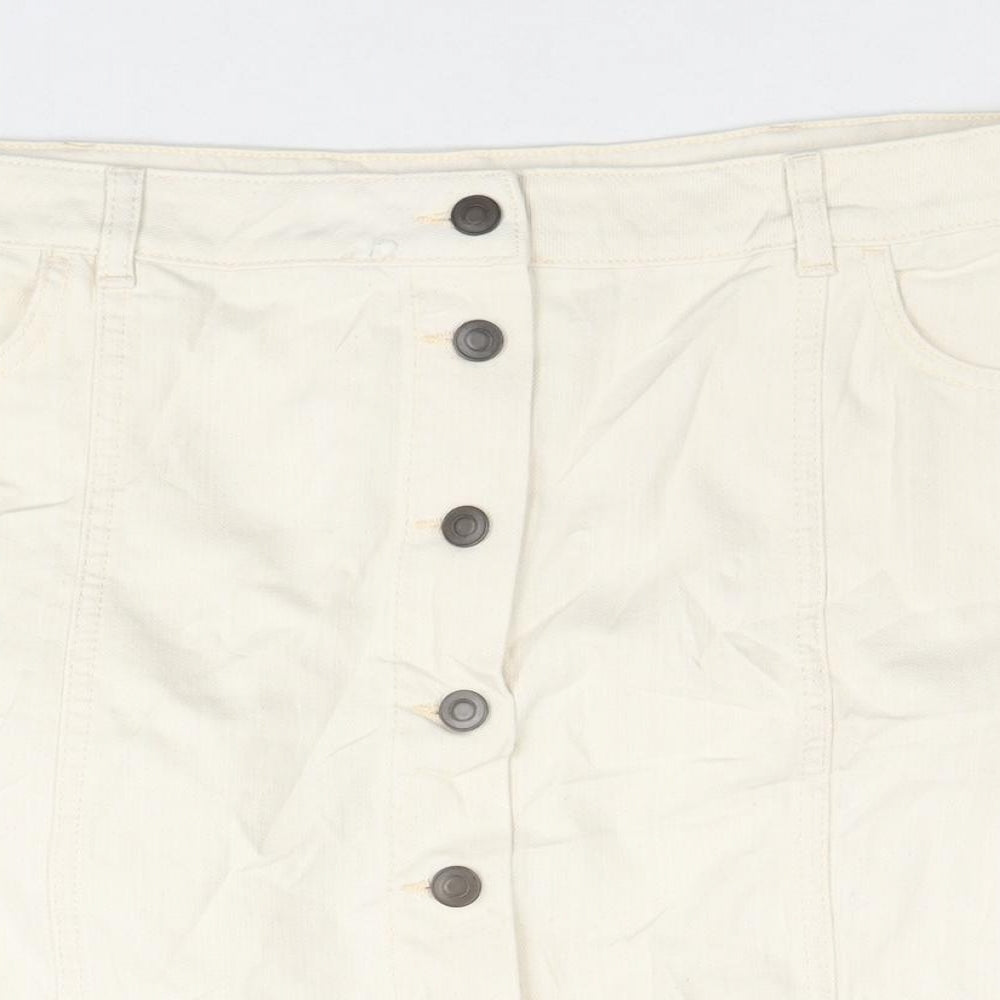 Marks and Spencer Womens Ivory Cotton A-Line Skirt Size 18 Button