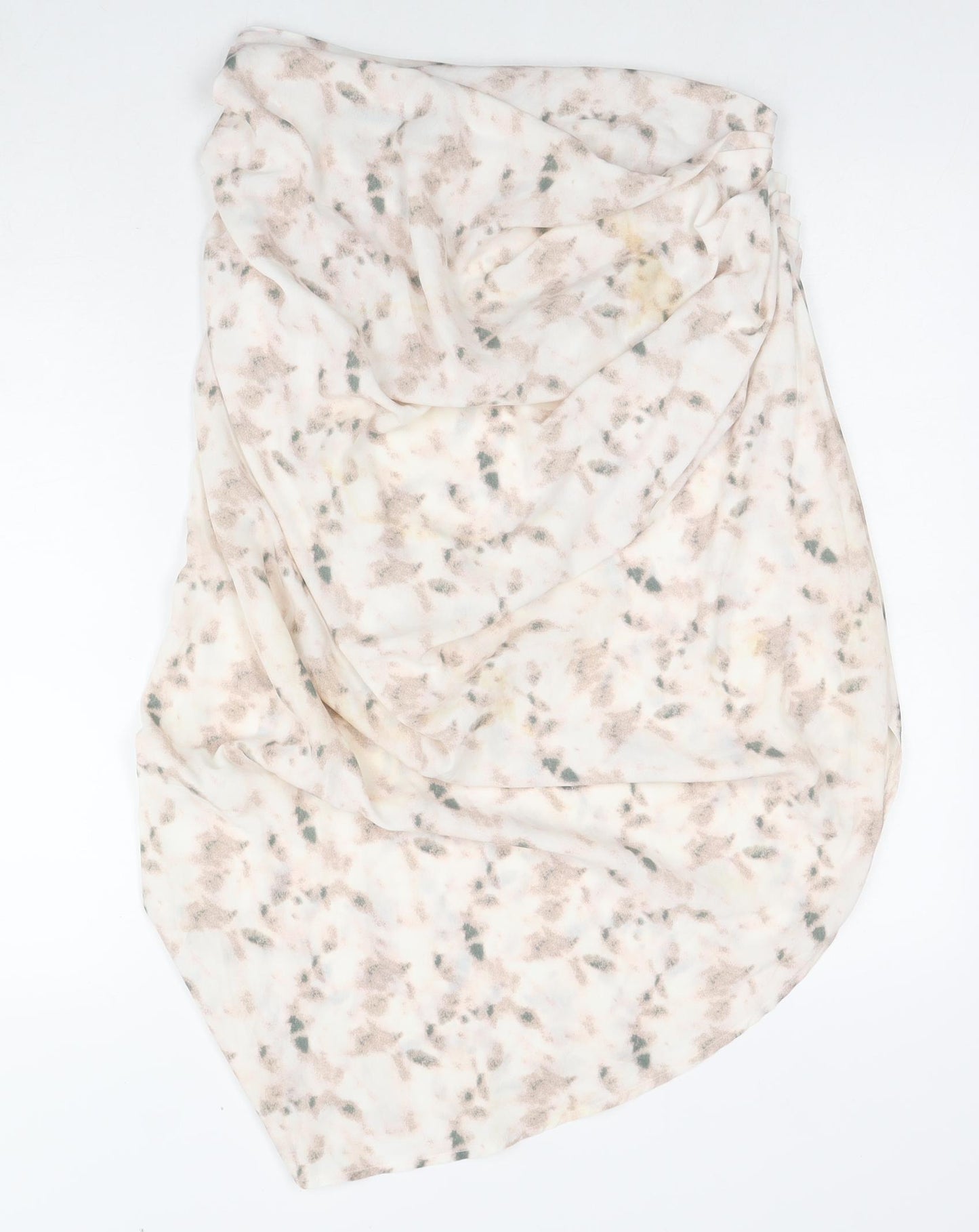 PRETTYLITTLETHING Womens Beige Geometric Polyester Wrap Skirt Size 12 Zip - Asymmetric