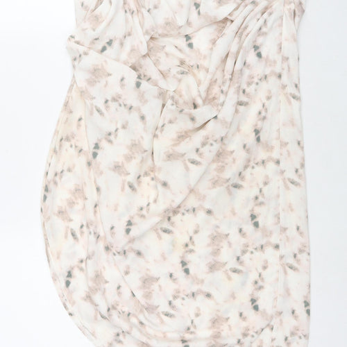 PRETTYLITTLETHING Womens Beige Geometric Polyester Wrap Skirt Size 12 Zip - Asymmetric