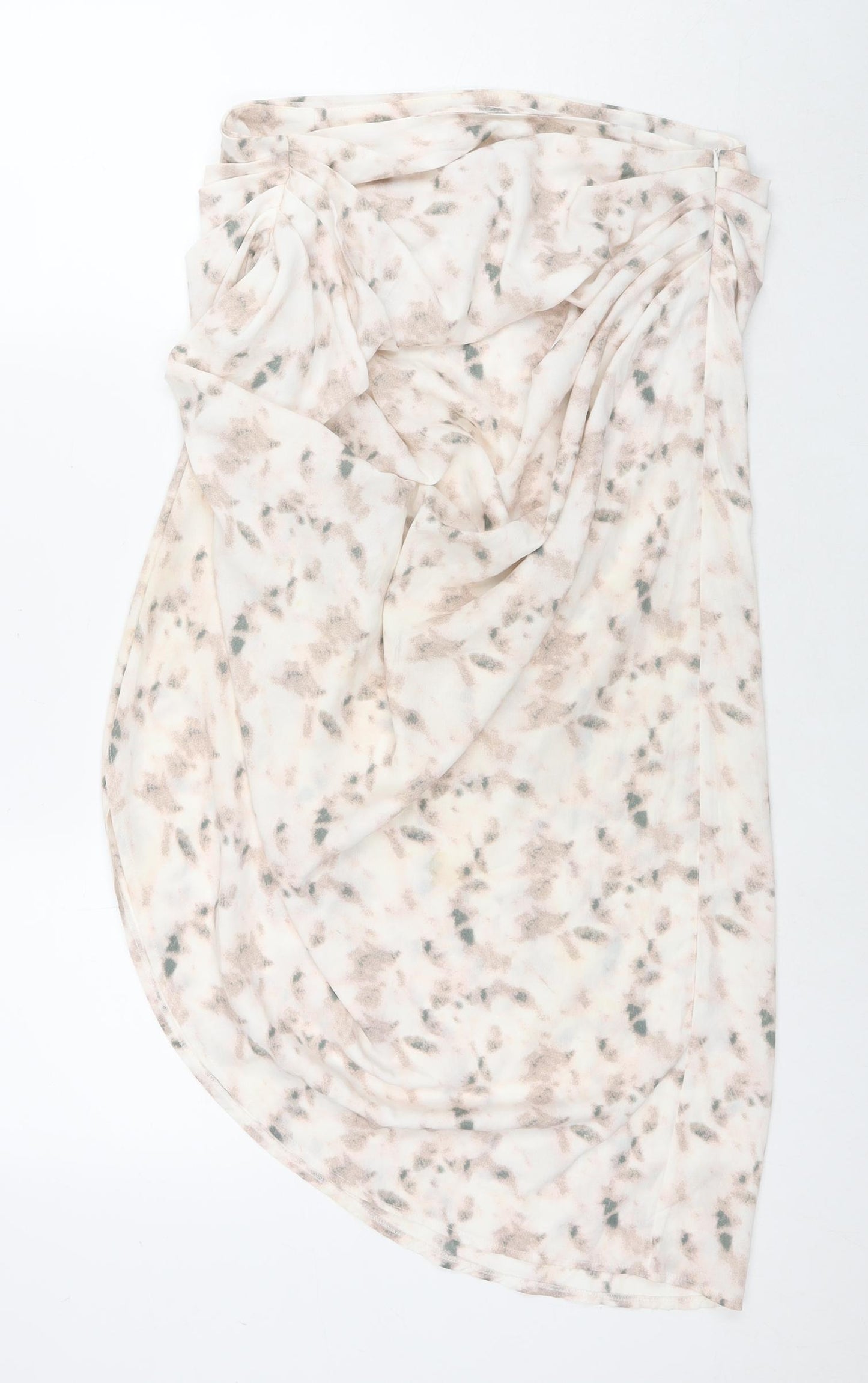 PRETTYLITTLETHING Womens Beige Geometric Polyester Wrap Skirt Size 12 Zip - Asymmetric