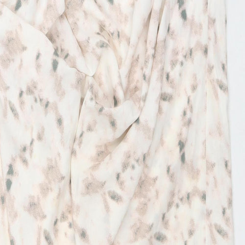 PRETTYLITTLETHING Womens Beige Geometric Polyester Wrap Skirt Size 12 Zip - Asymmetric