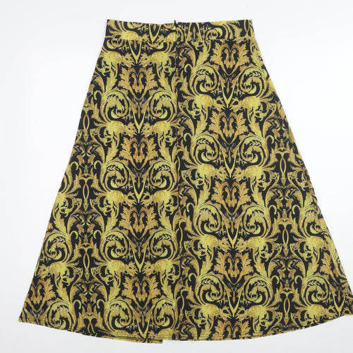 PRETTYLITTLETHING Womens Yellow Geometric Polyester A-Line Skirt Size 10 - Side Slit(s)