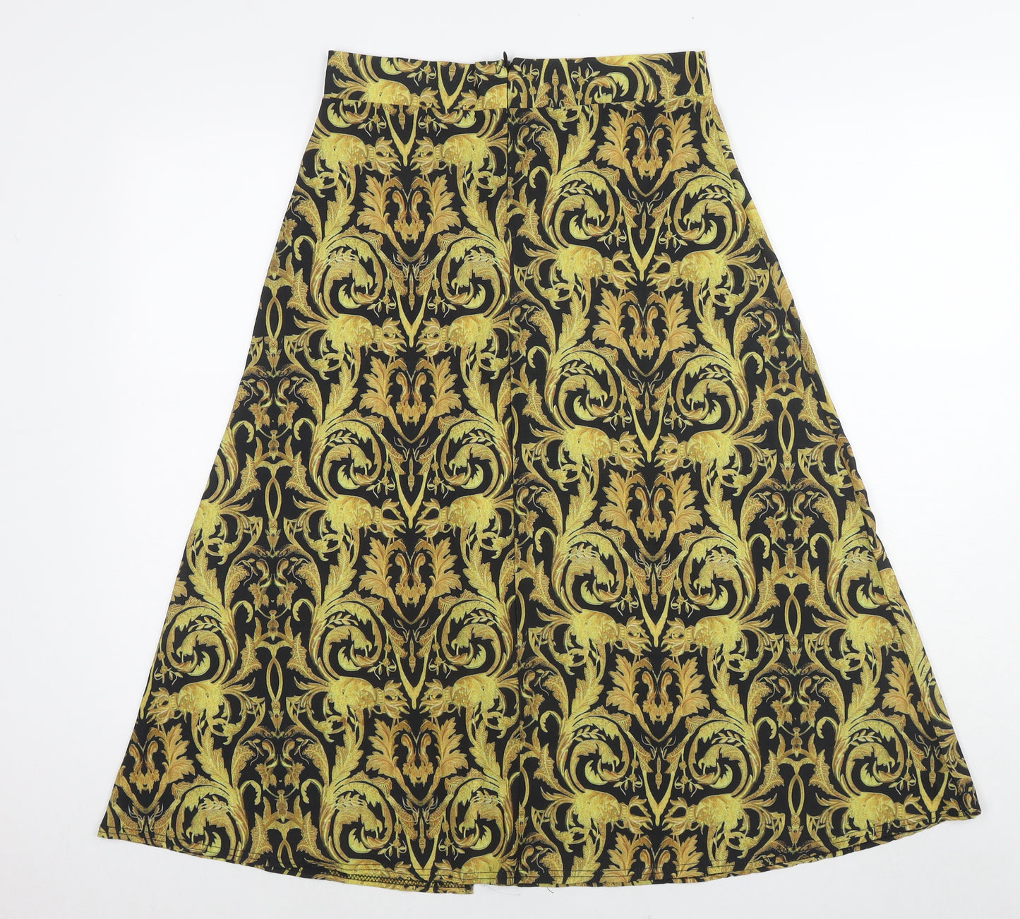 PRETTYLITTLETHING Womens Yellow Geometric Polyester A-Line Skirt Size 10 - Side Slit(s)