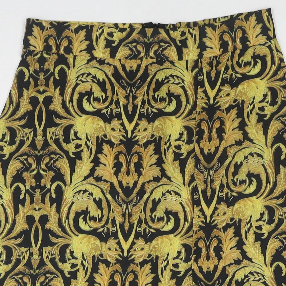 PRETTYLITTLETHING Womens Yellow Geometric Polyester A-Line Skirt Size 10 - Side Slit(s)