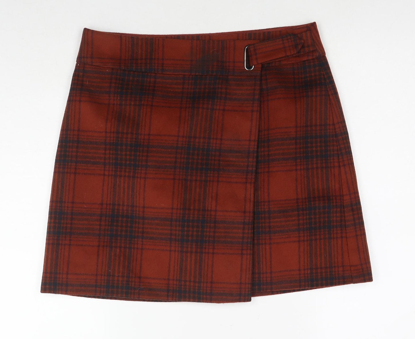 Marks and Spencer Womens Brown Check Polyester Mini Skirt Size 12 Button