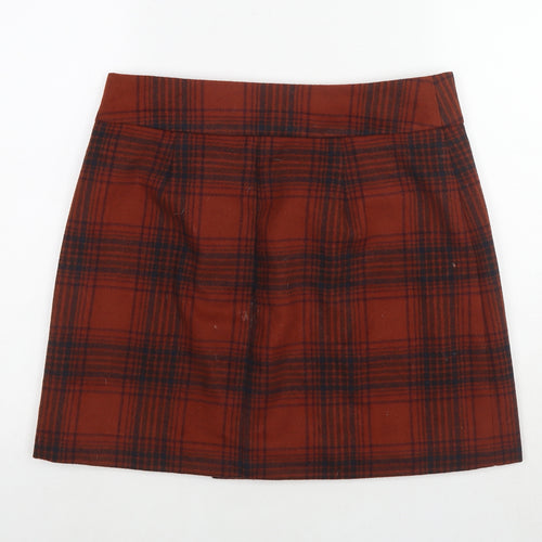 Marks and Spencer Womens Brown Check Polyester Mini Skirt Size 12 Button