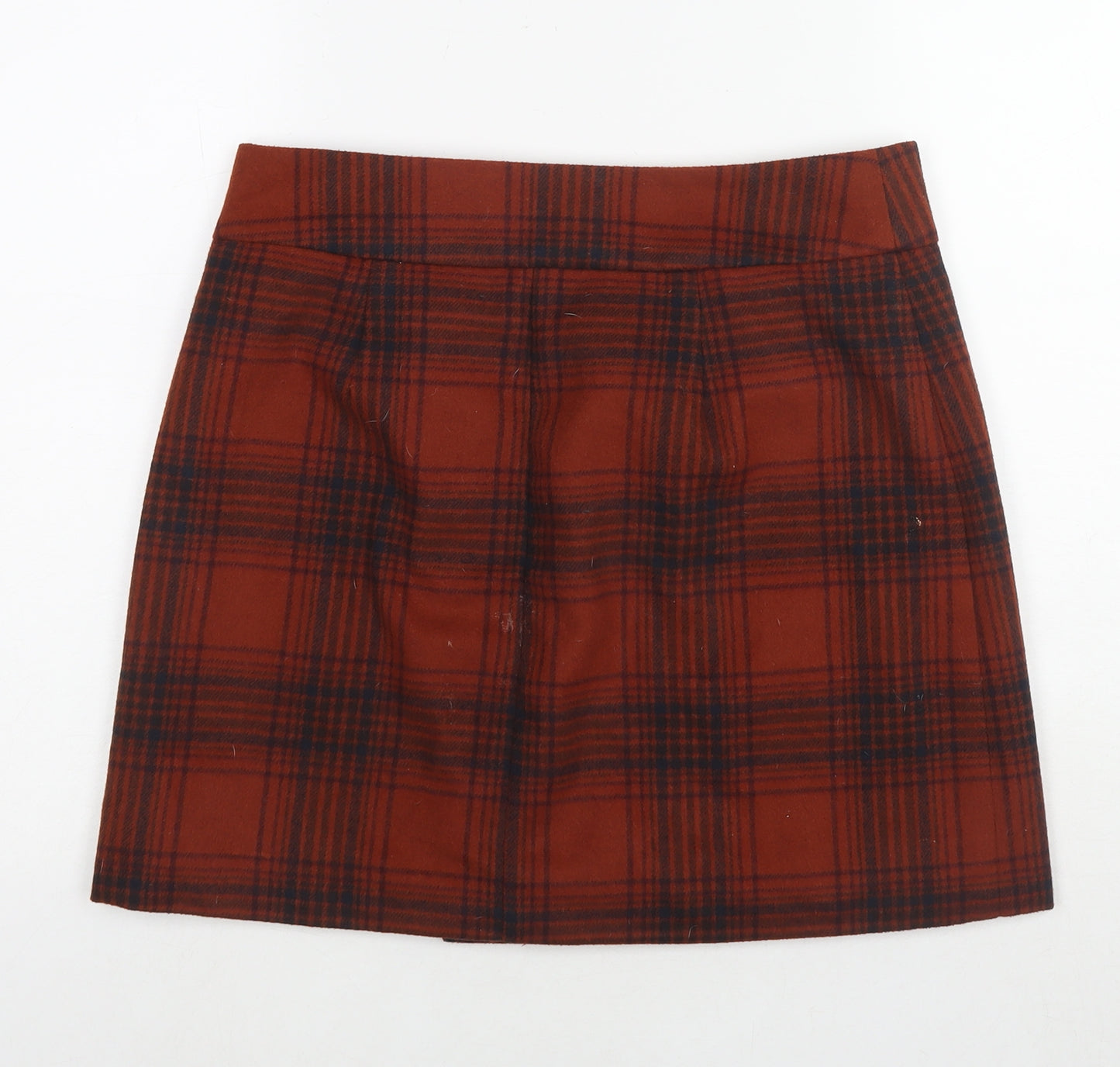 Marks and Spencer Womens Brown Check Polyester Mini Skirt Size 12 Button