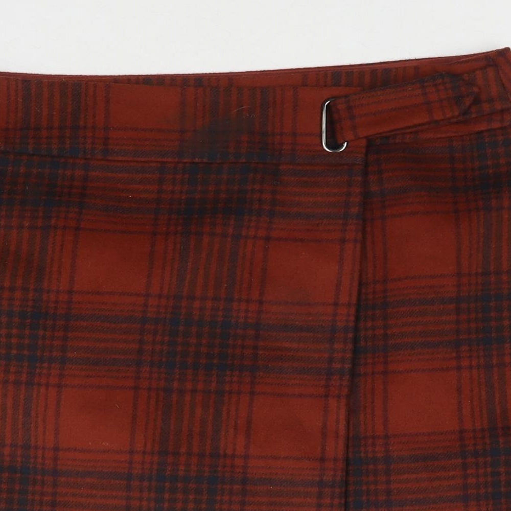 Marks and Spencer Womens Brown Check Polyester Mini Skirt Size 12 Button
