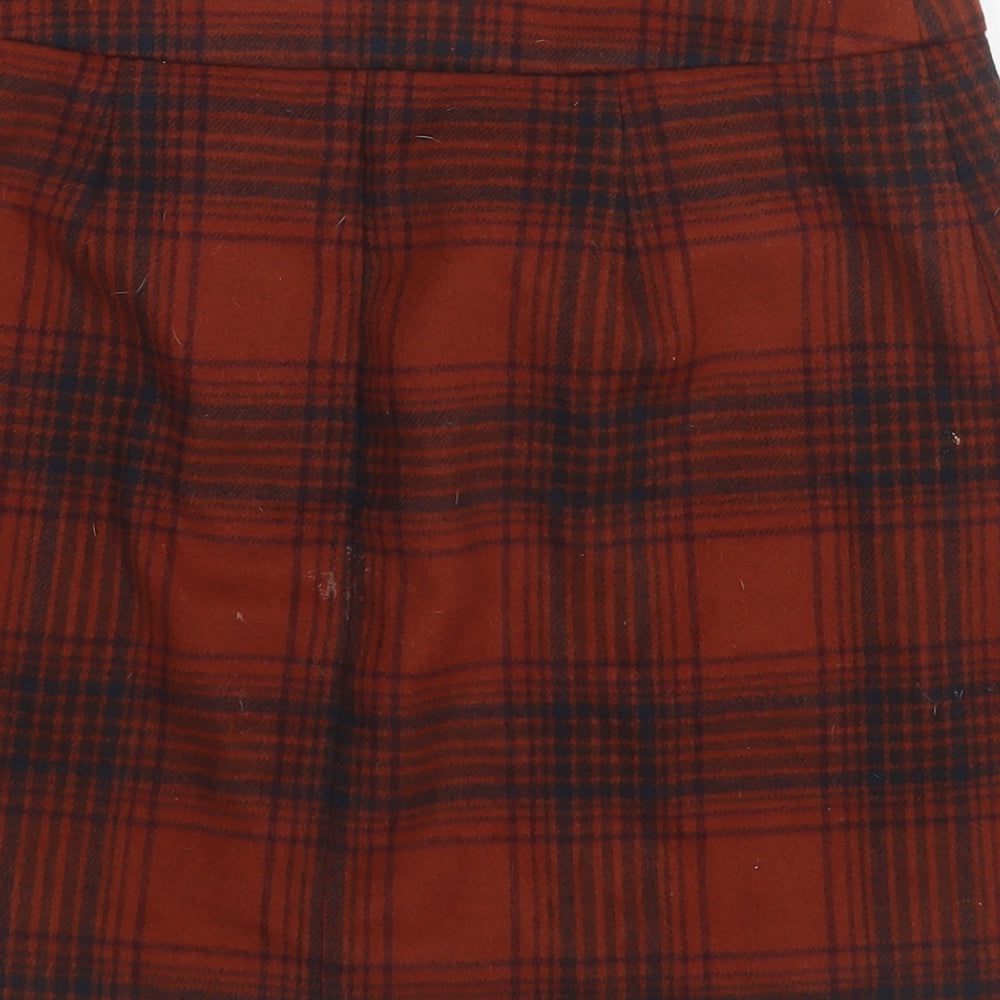 Marks and Spencer Womens Brown Check Polyester Mini Skirt Size 12 Button