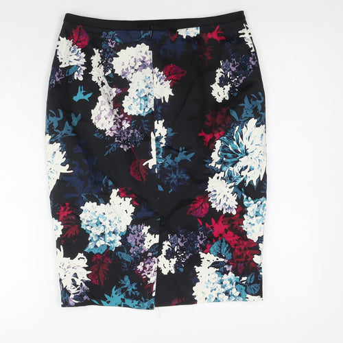 Marks and Spencer Womens Black Floral Cotton Straight & Pencil Skirt Size 10 Zip
