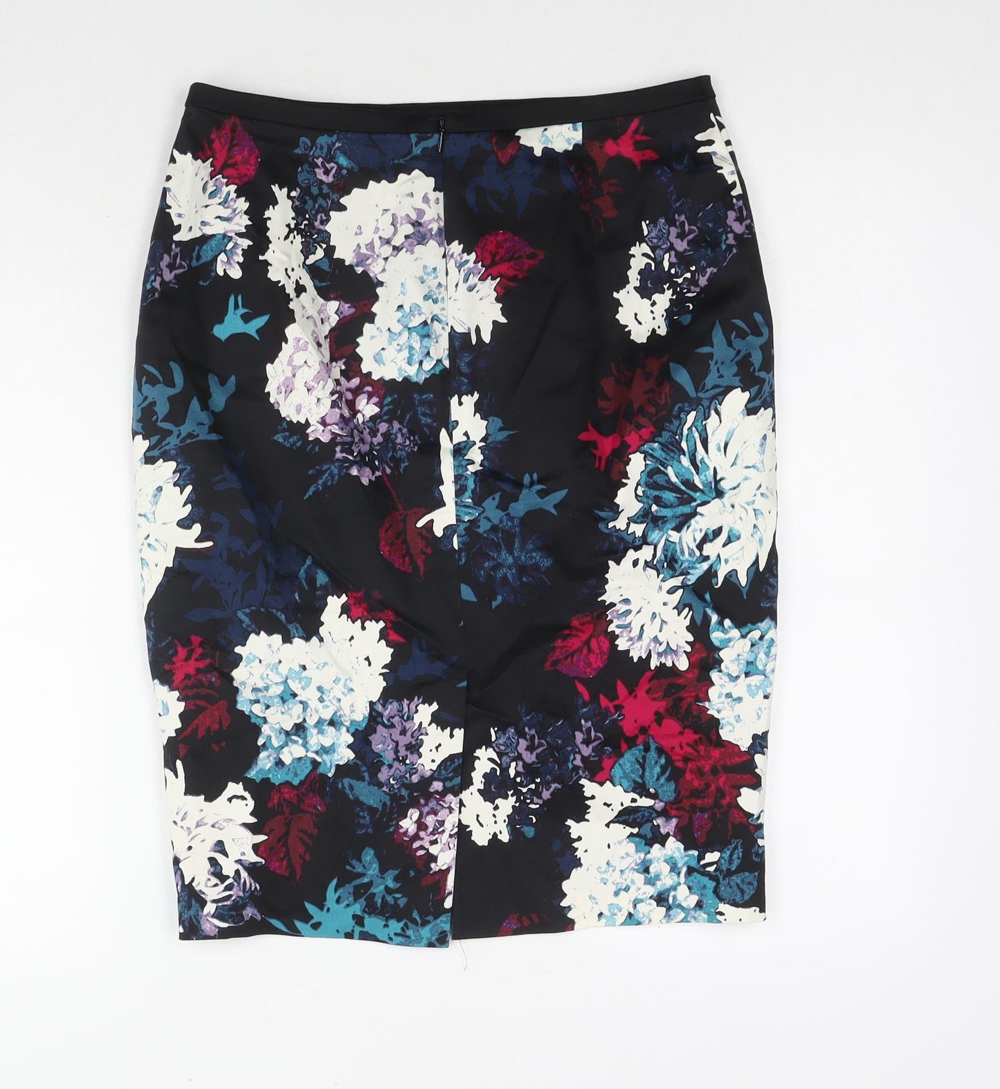 Marks and Spencer Womens Black Floral Cotton Straight & Pencil Skirt Size 10 Zip