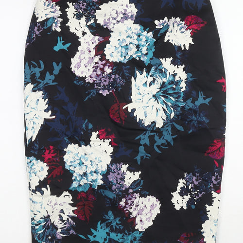 Marks and Spencer Womens Black Floral Cotton Straight & Pencil Skirt Size 10 Zip