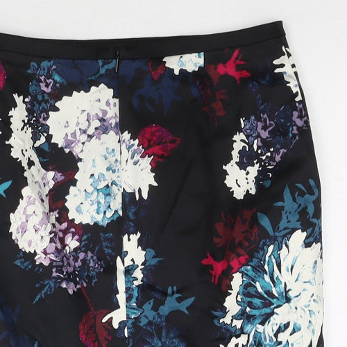 Marks and Spencer Womens Black Floral Cotton Straight & Pencil Skirt Size 10 Zip