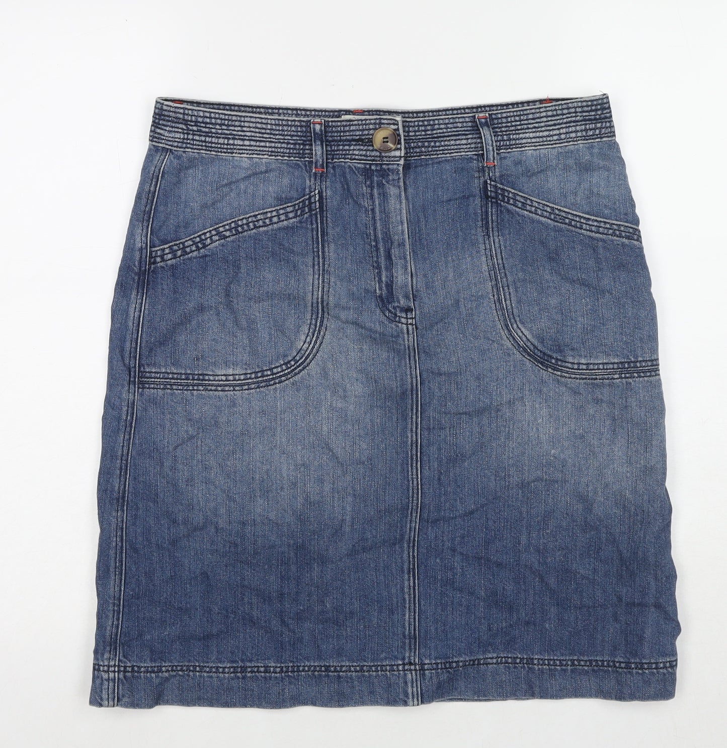 White Stuff Womens Blue Cotton A-Line Skirt Size 10 Zip