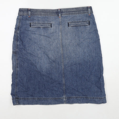 White Stuff Womens Blue Cotton A-Line Skirt Size 10 Zip