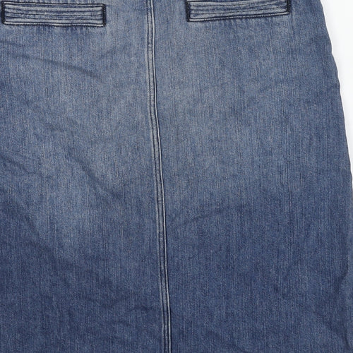 White Stuff Womens Blue Cotton A-Line Skirt Size 10 Zip