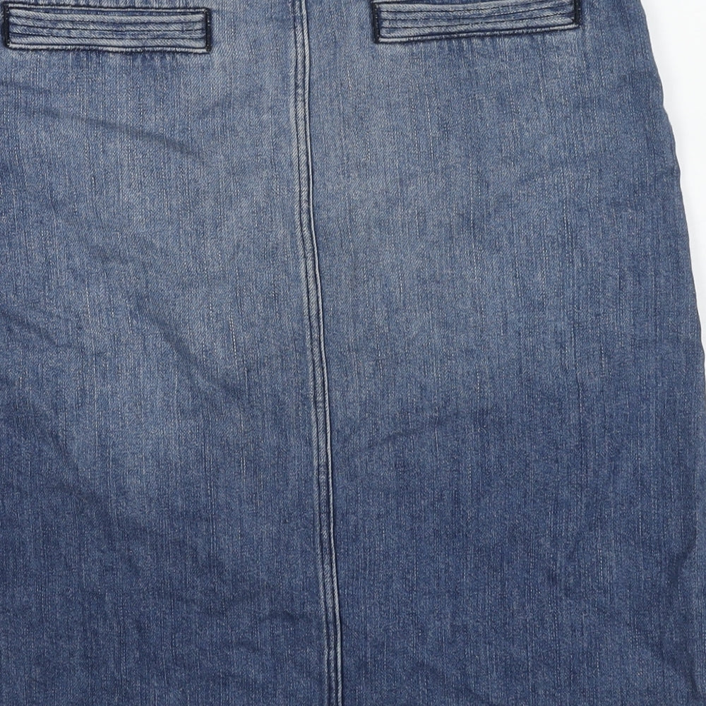 White Stuff Womens Blue Cotton A-Line Skirt Size 10 Zip
