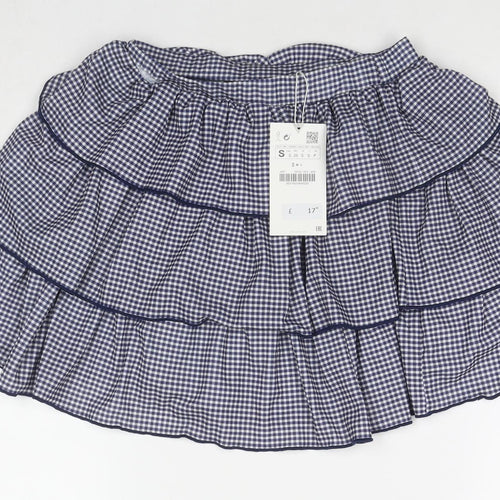 Zara Womens Blue Check Polyester Pleated Skirt Size S