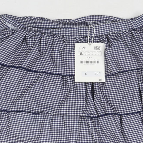 Zara Womens Blue Check Polyester Pleated Skirt Size S