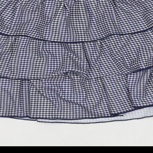 Zara Womens Blue Check Polyester Pleated Skirt Size S